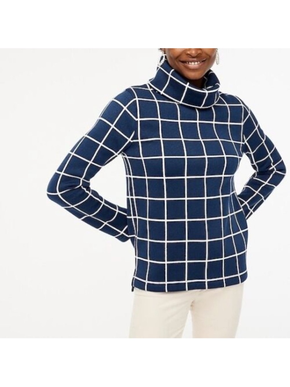 J. Crew Navy & White Grid Turtleneck Sweater
